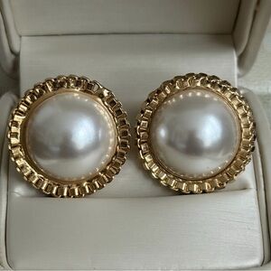 Gold and Pearl Stud Earrings